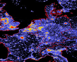 Lichtverschmutzungskarte Mitteleuropa 1992