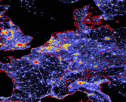 Lichtverschmutzungskarte Mitteleuropa 1997