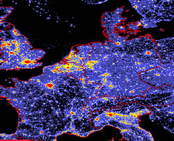 Lichtverschmutzungskarte Mitteleuropa 2002