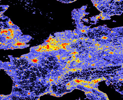 Lichtverschmutzungskarte Mitteleuropa 2010